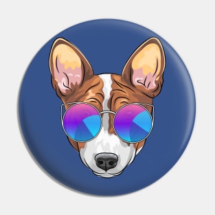 Hipster smiling dog Basenji Pin