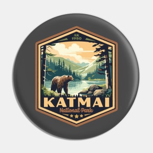 Katmai  National Park Vintage WPA Style National Parks Art Pin