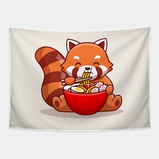 Cute Red Panda Eating Ramen Tapestry