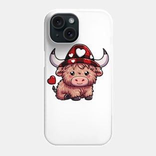 Cute Valentine's Highland Cow with Love Hat Phone Case