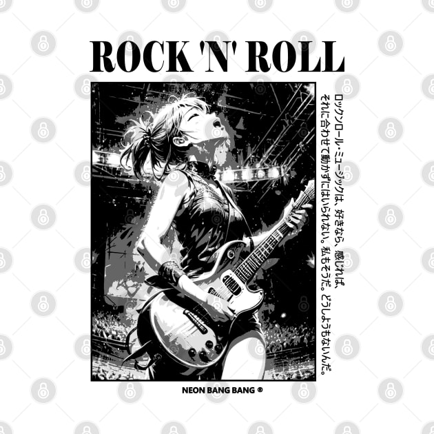 Rock and Roll - Anime Manga Aesthetic Black and White by Neon Bang Bang