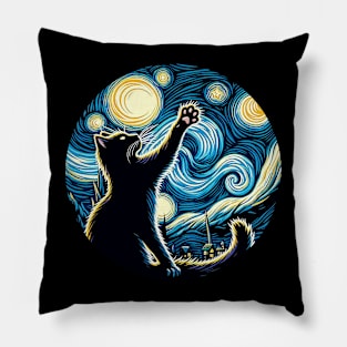 Cat in the night with star, impressionism, famous painting, Starry Night Style Van Gogh painting Cat Lover Pillow