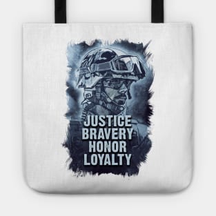 Justice Bravery Honor Loyalty Warriors Code of Conduct Tote