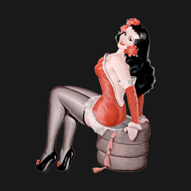 Retro Pin Up Girls Brunette Black Hair Lady in Red Bachelor Party Pinup Girl by StacysCellar