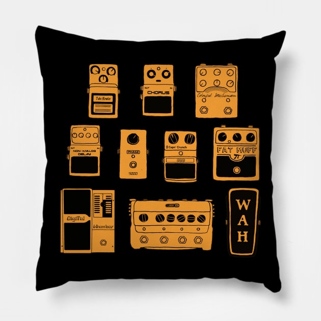 Guitar Pedals Music Gear Guitarist Bassist Band Merch Musician Graphic Orange Version Pillow by blueversion