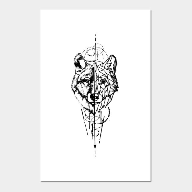 Premium AI Image  a wolf tattoo with a geometric design