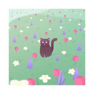 Cat in flower field T-Shirt