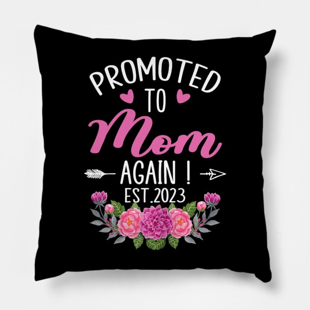 Promoted To Mom Again I Est 2023 Pillow by tabbythesing960