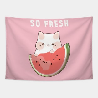 Cute Kawaii cat - Watermelon is so fresh Tapestry