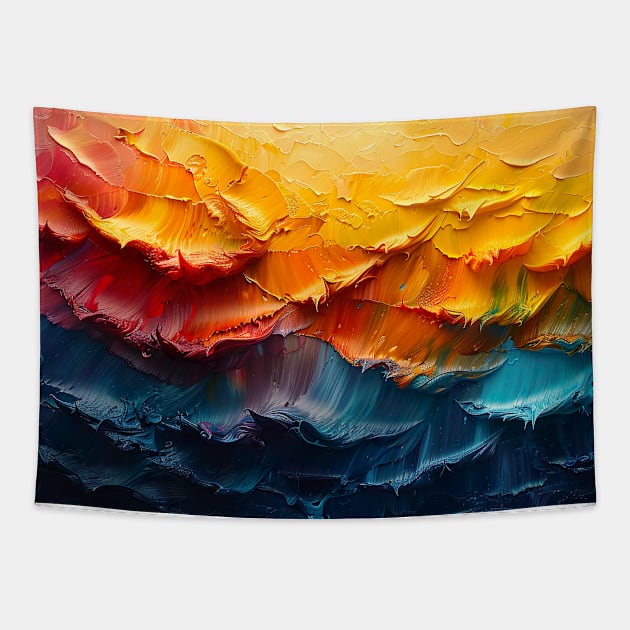 Beautiful abstract depiction of deep blue ocean in golden hour Tapestry by UmagineArts