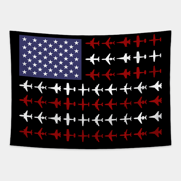 American Flag Plane Aviation Pilot Flyers Tapestry by TeddyTees