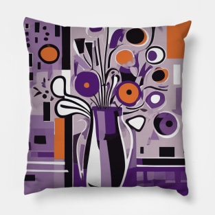 Abstract Geometric Flowers in a Purple Vase After Miró Pillow