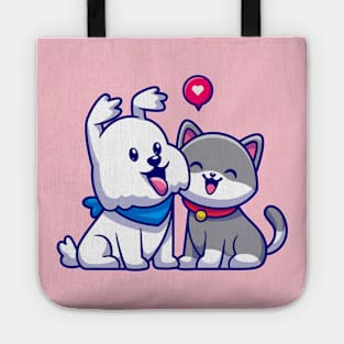 Cute Dog and Cat Friend Cartoon Tote