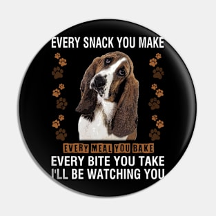 Cute and Curled Basset I'll Be Watching You Tee Delight Pin