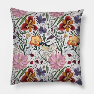 Floral garden with bird Pillow