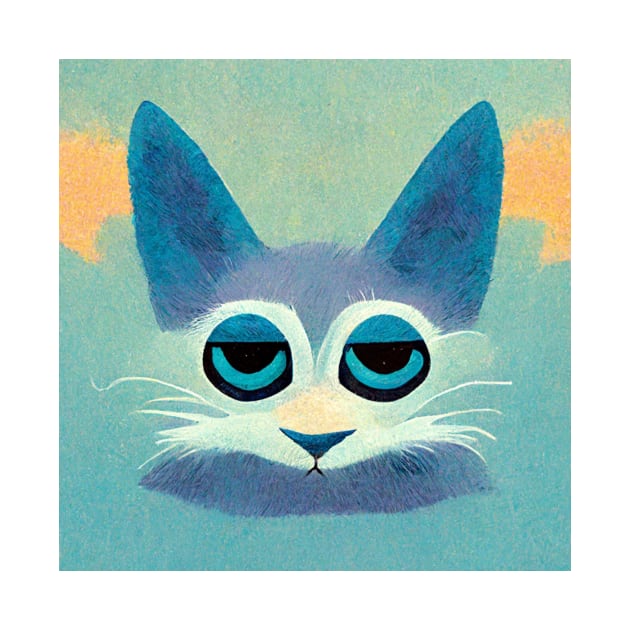 Sleepy, bored little blue cat face. by Liana Campbell