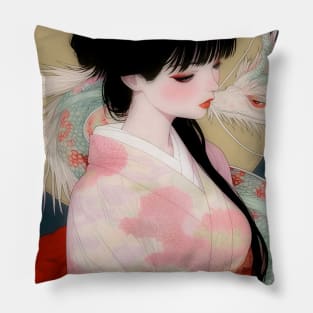 Geisha and white dragon 94002 Pillow