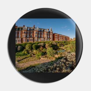 Fisheye view of a Victorian hotel and public gardens in the seaside town of Cromer, North Norfolk Pin