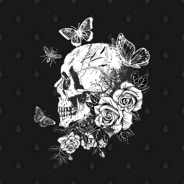 black and white floral skull by Love My..
