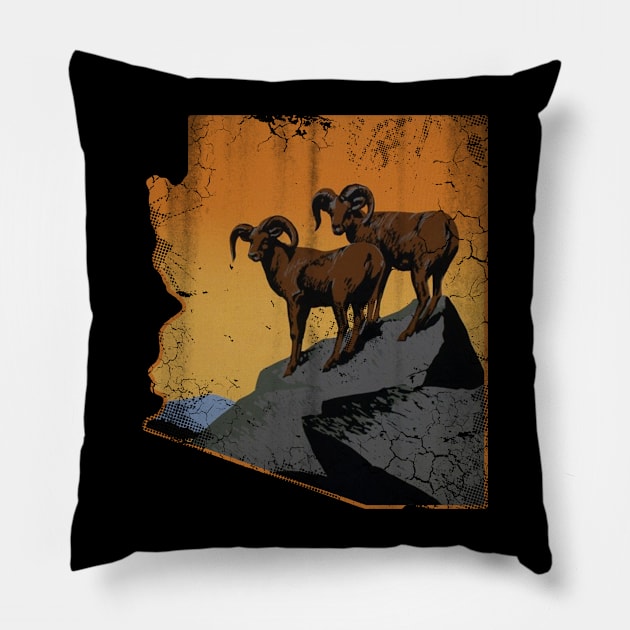 Arizona State Map Longhorns Rams Vintage Fade Pillow by E