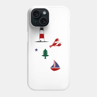 Maine Things -- lobster, sailboat, pine tree flag, lighthouse Phone Case