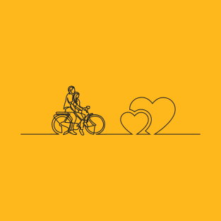 Cyclist Couple Riding Together, Continuous Line Art, Minimal Valentine Gift Ideas, Single Line Drawing for Cycling Lovers T-Shirt