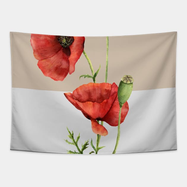 Modern Red Poppies Tapestry by She Gets Creative