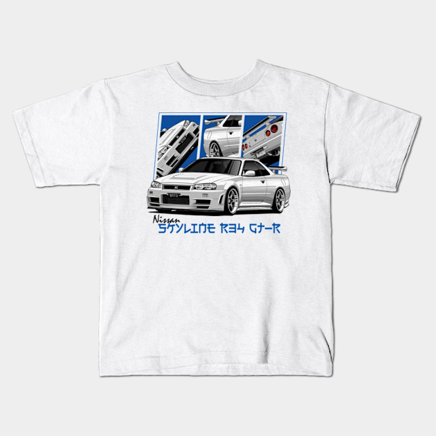 Nissan Skyline r34 GTR, JDM Car - Nissan Skyline Gtr R34 - Kids T-Shirt ...