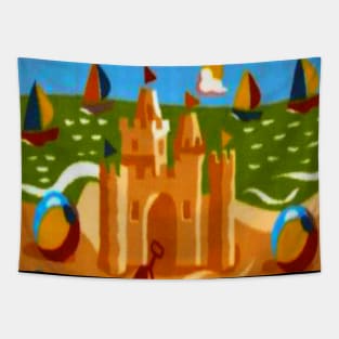 Sandcastle Beach Boats Tapestry