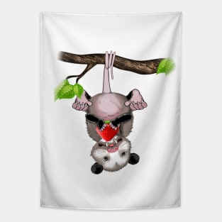 Cute possum eats strawberry Tapestry