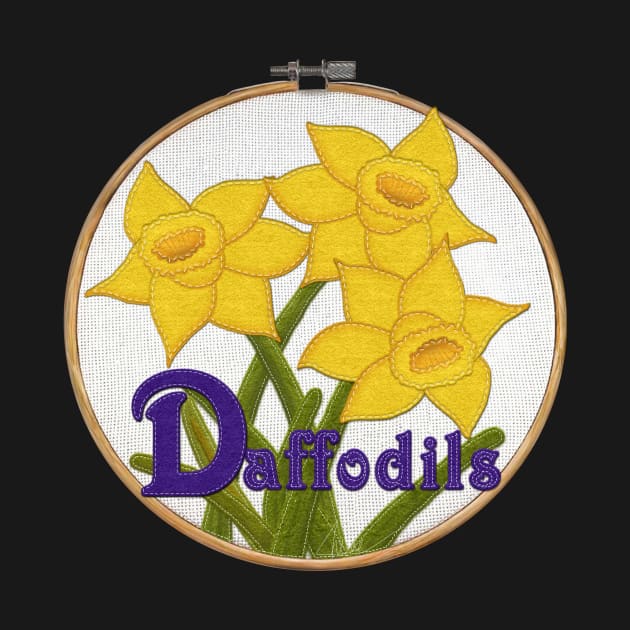 Daffodils Felt Look on Embroidery Hoop | Cherie's Art(c)2022 by CheriesArt