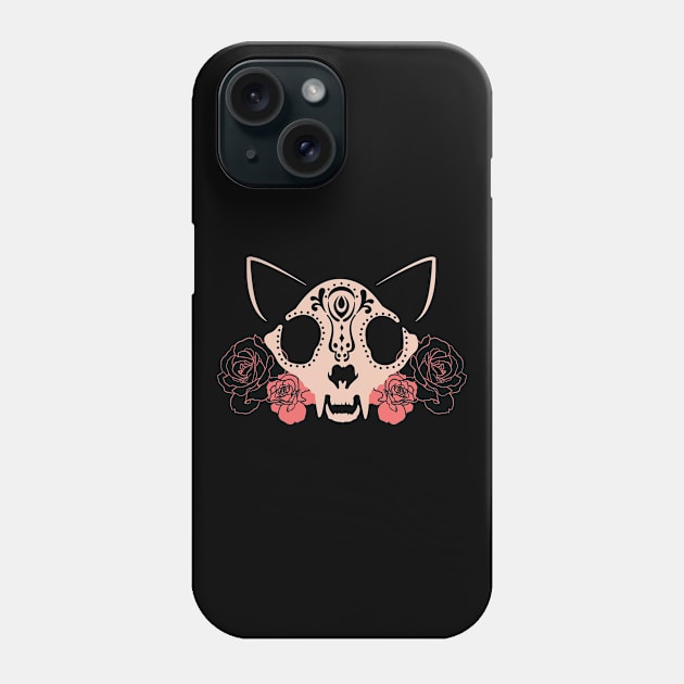 Cat Skull and Flowers Phone Case by thehousekat