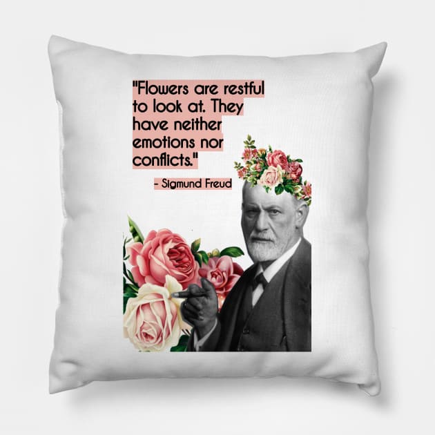 Sigmund Freud Quote About Flowers, Collage Art Pillow by reesea