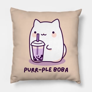 Purr-ple Boba - Funny Boba Cat Milk Tea - Purple - Taro Bubble Tea - Funny Boba Cat Milk Tea - Purple - Taro Bubble Tea Pillow