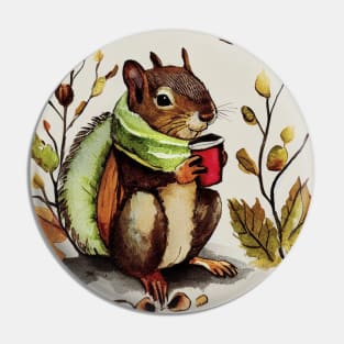 Squirrel Drinking Hot Drink / Autumn Moods Pin