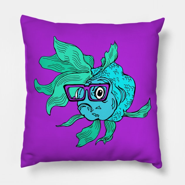 Hipster Blue-Fish Pillow by artfulfreddy