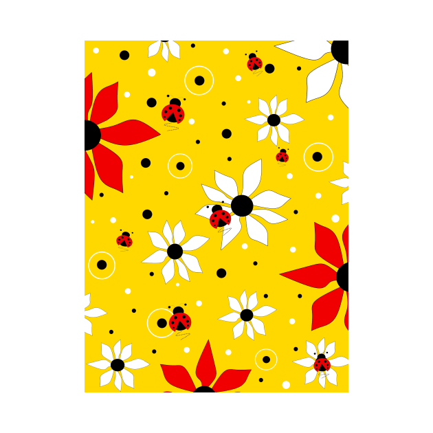 LADYBUGS and Flowers Blooming Paradise - Flowers Art by SartorisArt1