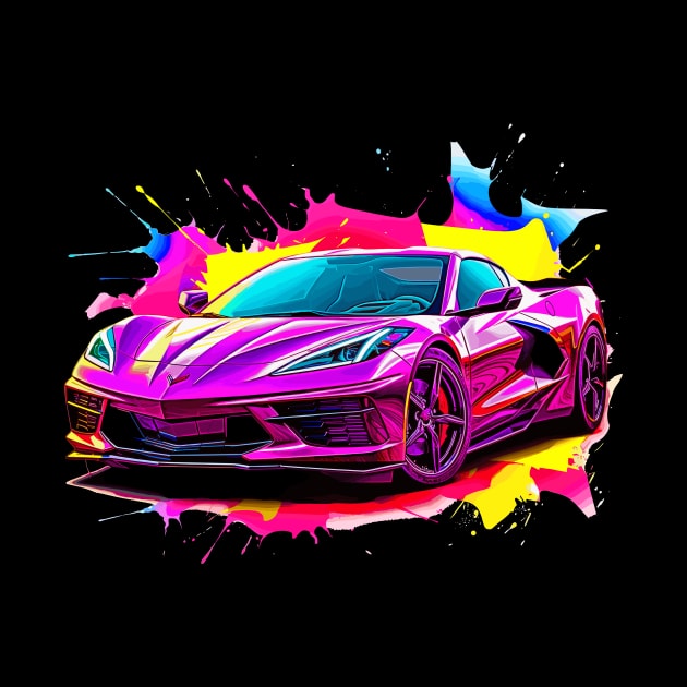 Pink C8 Corvette racecar Splatter Art Supercar Sports car Racing car by Tees 4 Thee