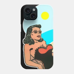 Brunette girl in sunglasses on the beach Phone Case