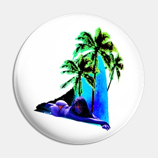 Bikini Babe Super Shark Fin Palm Trees Pin