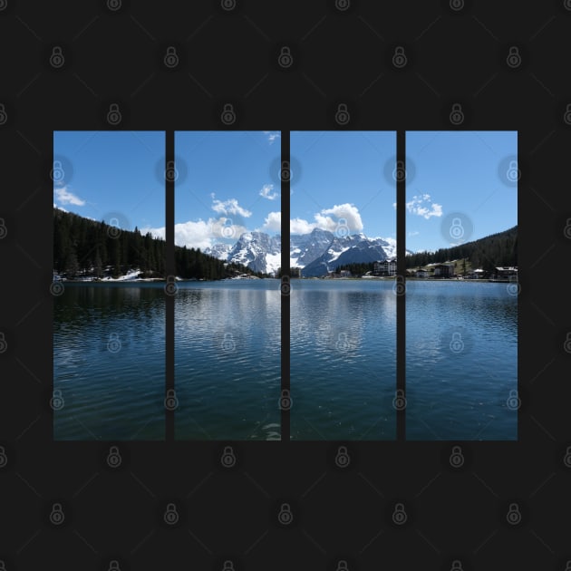 The fabulous alpine lake of Misurina in the Dolomites. Lovely and relaxing place in the Italian Alps. Reflections in the rippled water. Sunny spring day. by fabbroni-art