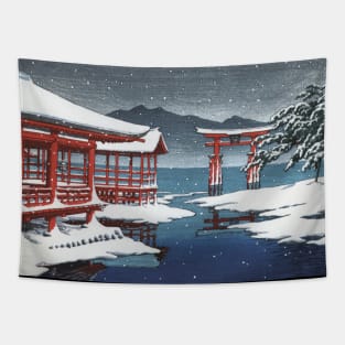 The Miyajima Shrine in Snow by Kawase Hasui Tapestry