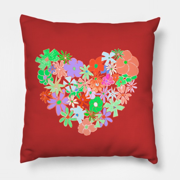 Flower power heart design Pillow by Peaceful Pigments