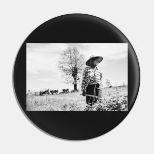 Portrait of Female Burmese Farmer Standing in Field Pin