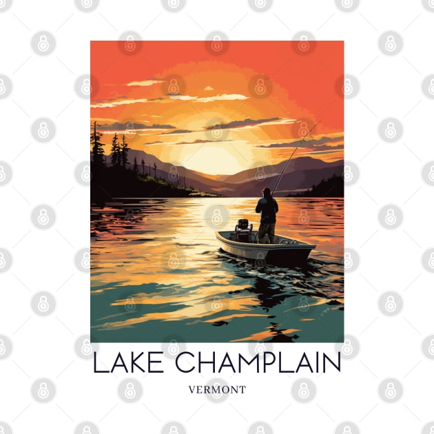 A Pop Art Travel Print of Lake Champlain - Vermont - US by Studio Red Koala