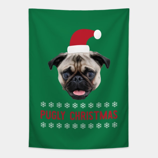 Pugly Christmas Tapestry by zubiacreative