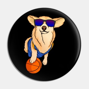 Funny Cool Basketball Corgi Wearing Sunglasses Pin