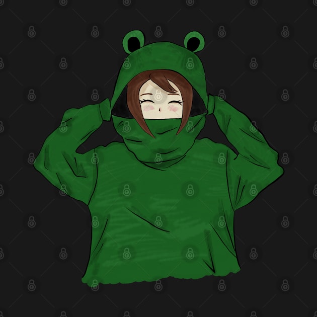 Girl in Green Frog Hoodie by OneL Design