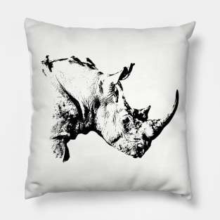 White Rhino with Oxpeckers | African Wildlife Pillow