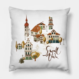 Hand Dawn Painted Buildings Pillow